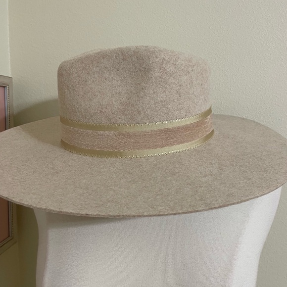 New ADORA wool felt cream/tan wide brim fedora rancher womens hat adjustable main image 7